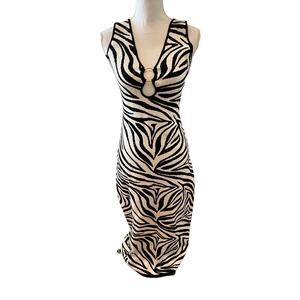 House of Harlow 1960 Revolve Zebra Animal Print Maxi Dress Black White M
